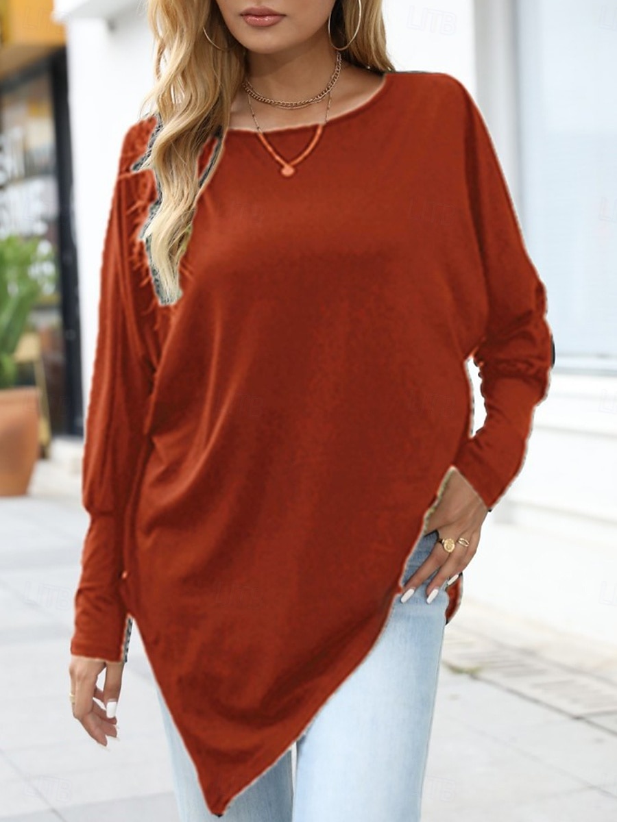 Damen Hemd Mode Lässig Langarm Rundhalsausschnitt Lange Oberteile Täglich Patchwork Schwarz Rote Purpur Grün Grau Frühling Herbst 2025 - $15.99 –P8