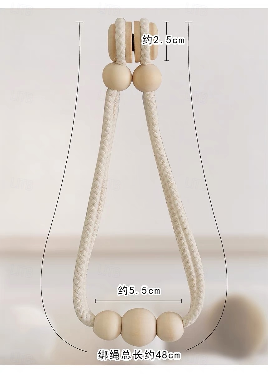 Attaches de rideaux en bois boho avec perles en bois supports de rideaux en corde tissée faits à la main en beige de 2025 ? $10.99 –P2
