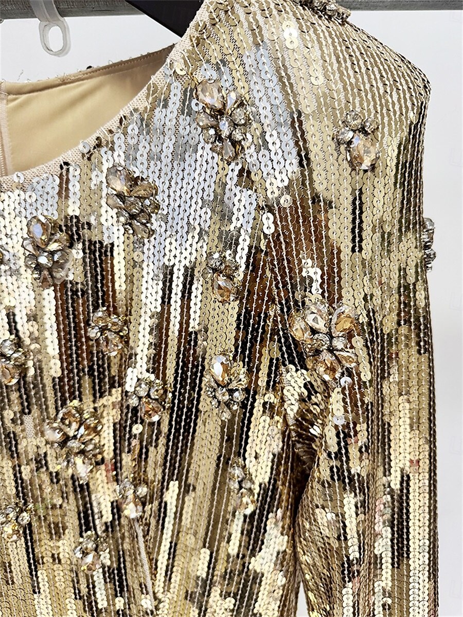 Robe Quinceanera Sirène  Trompette Robes Élégante Robe de Mariage Formelle Longueur Maxi Manches Longues Col Rond Pailletée avec Paillettes de 2025 ? $179.99 –P5