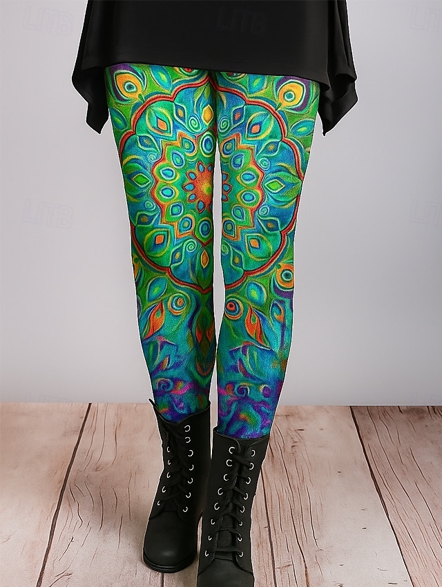 Femmes Leggings Vacances ancien Style Ethnique Longueur complète Taille haute Fleuri Graphique Abstrait Impression 3D Séchage Rapide Respirabilité Doux Élastique Extérieur Maison Décontracté Rouge de 2025 ? $19.99 –P2