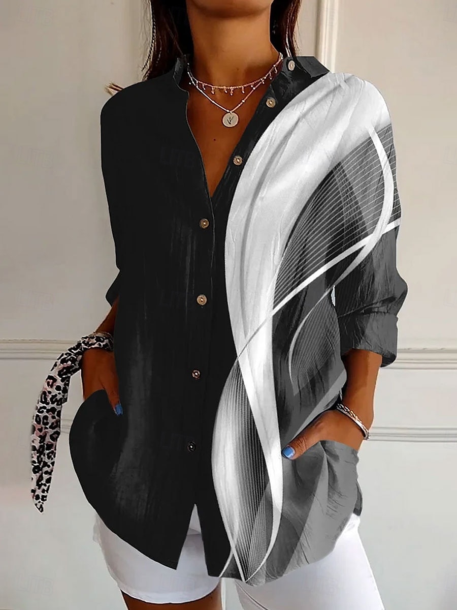Women's Shirt Ombre Striped Marble Daily Stylish Casual Long Sleeve Shirt Collar Regular Tops Daily Holiday Buttons Print Black Yellow Red Blue Summer Spring 2025 - $32.99 –P2