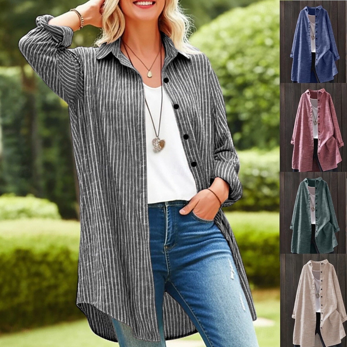 Dames Overhemdjack Vrijetijdsjas Comfortabel Ademend Knop Afdrukken Casual Ruitjes Vakantie Straat Casual Alledaagse kleding Enkele rij knopen Lang Strijkijzer Normale pasvorm Lange mouw bovenkleding 2025 - $19.99 –P6