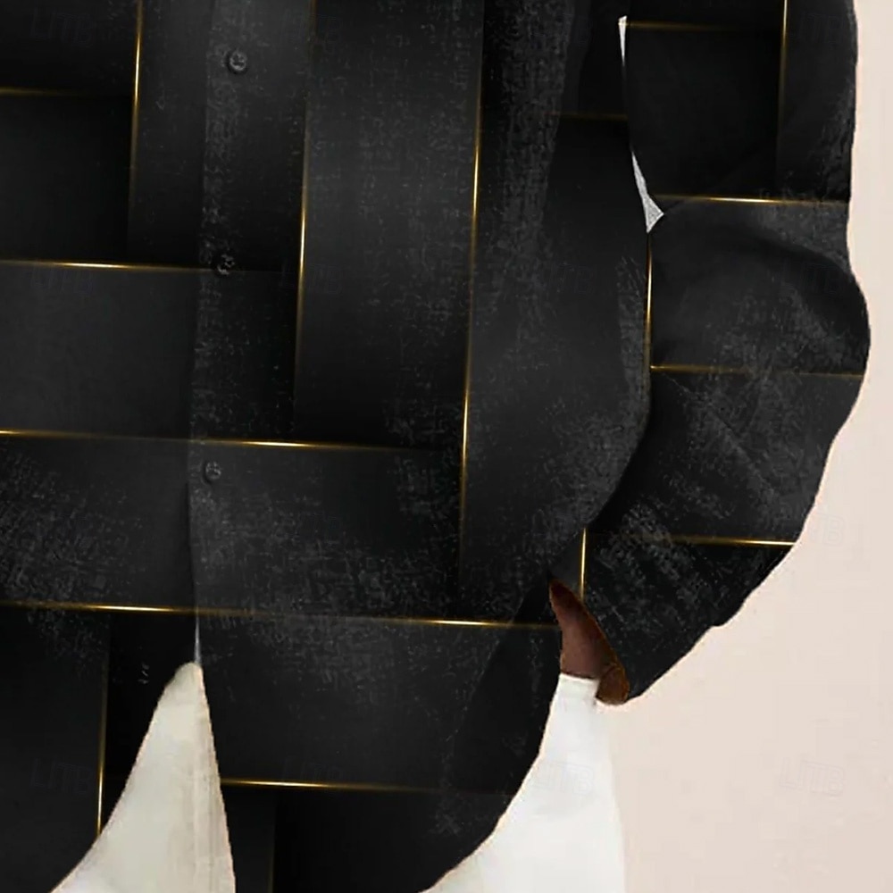 Herr Geometrisk Färgblock 3D Print Skjorta Knapp upp skjorta Långärmad Mode Casual Semester Dagligen Streetwear Vår Höst Nedvikt 3D-utskrift krage skjortor Främre en ficka Svart 2025 - $25.99 –P4