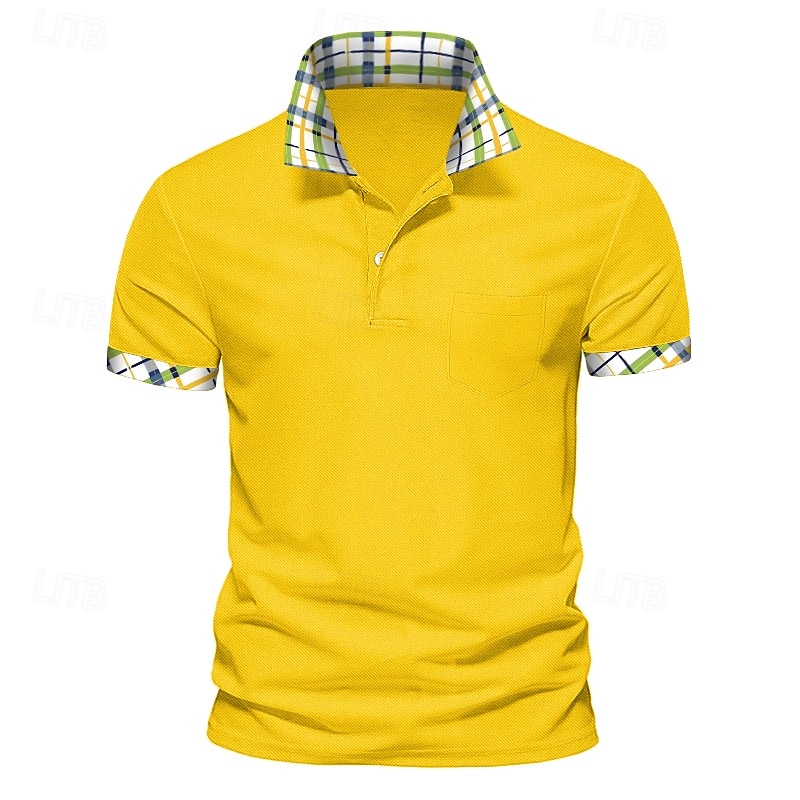 Men's Solid Color Plaid Polo Shirts Golf Shirt Short Sleeve Polo Shirts Lapel Casual Business Buttons Summer Spring Spring &  Fall White Yellow Navy Blue 2025 - $16.49 –P3