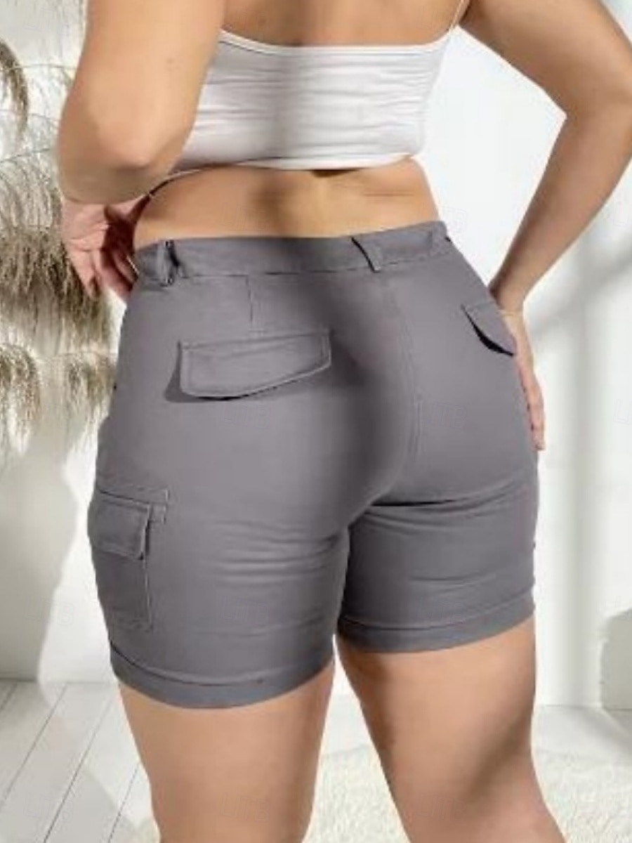Dame kinesisk Shorts Grunnleggende Fritid Kort Middels midje عادي Lomme Komfort Utendørs Mikroelastisk Feriereise Gate Daglig Svart Lilla Grønn Kakifarget Sommer Normal 2025 - $31.99 –P10