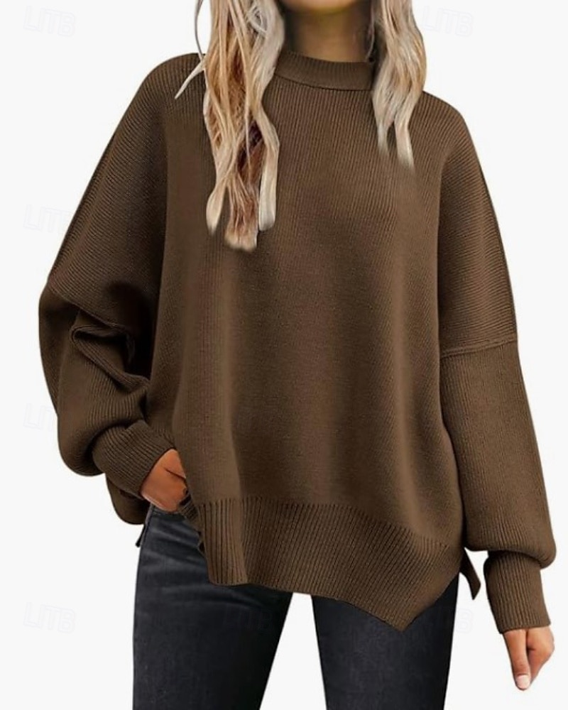 Women's Sweater Pullover Casual Solid Color Ribbed Crew Neck Knitted Long Sleeve Regular Tops Knit Going out Weekend Black White Fall 2025 - $28.99 –P8