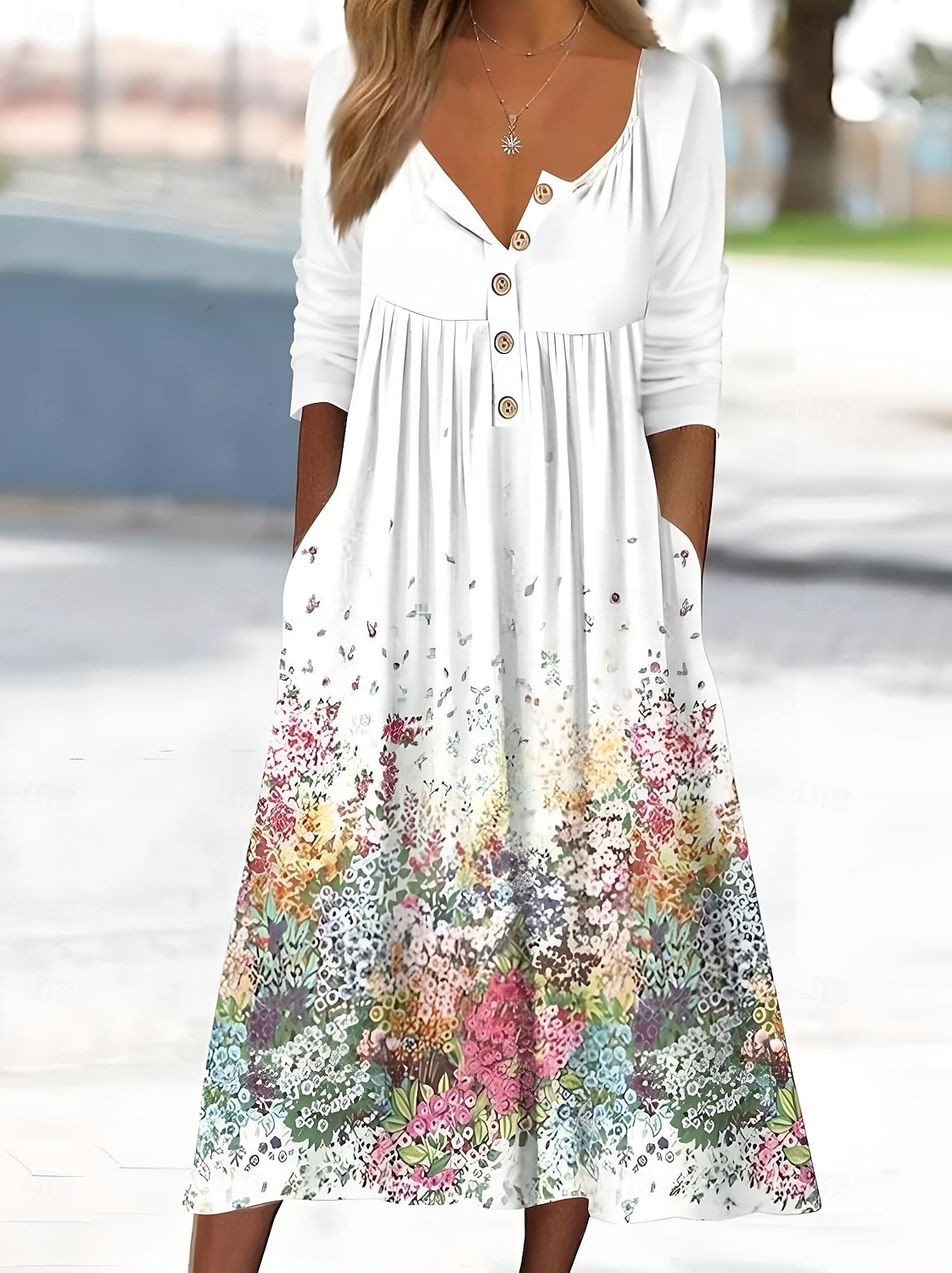 Women's Midi Dress Casual Dress Sundress A Line Dress Summer Dress Vacation Casual Beach Holiday Loose Fit Floral Graphic Short Sleeve Crew Neck White Ivory Dark Green Dusty Blue Summer 2025 - $36.99 –P1