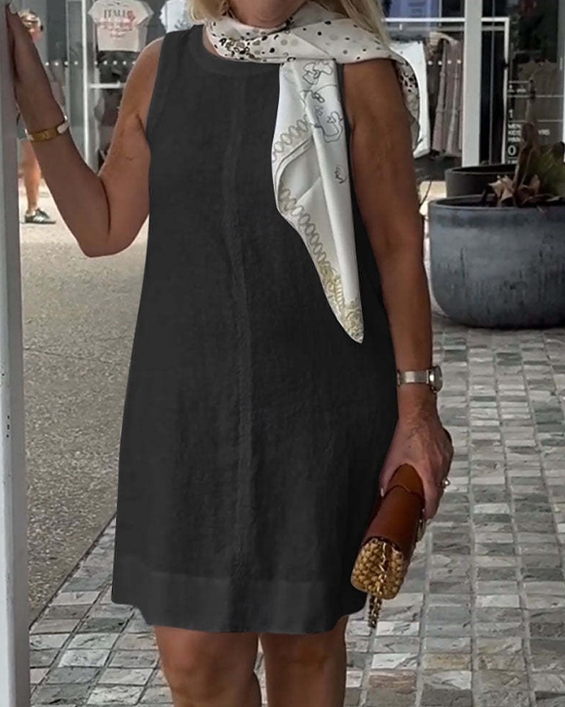 Damen Minikleid Freizeitkleid Klassisch Modern Urlaub Täglich Ferien Normale Passform Einfach Ärmellos Rundhalsausschnitt Schwarz Weiß Khaki Sommer 2025 - $26.99 –P3