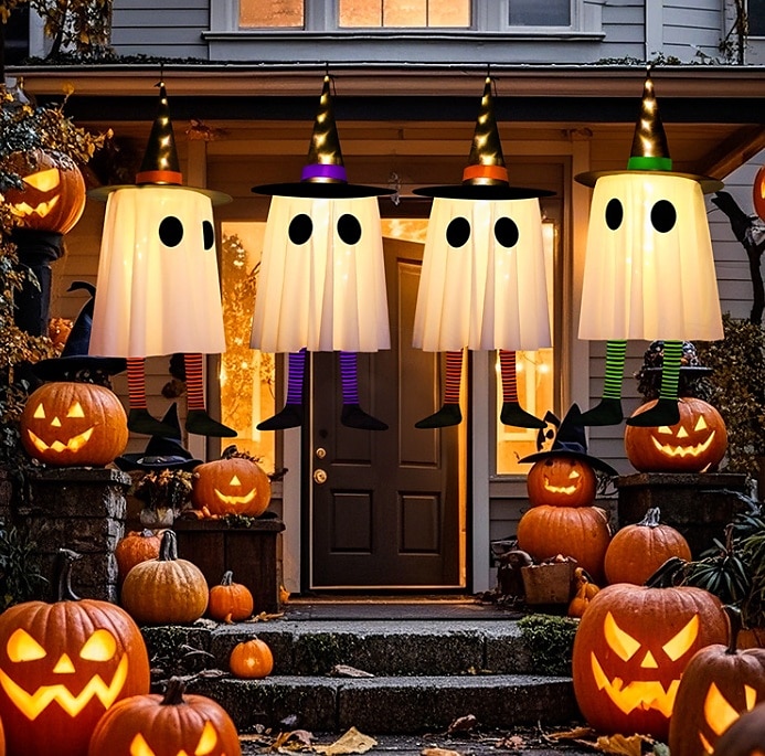 3 stk. 60 cm halloween utendørs lys hengende lysende heksehatt lange ben utendørs innendørs halloween-fest fest hengende tre tak vegg festlig atmosfære dekorativt lys tre-knappsbatterier 2025 - AU $27.09 –P4