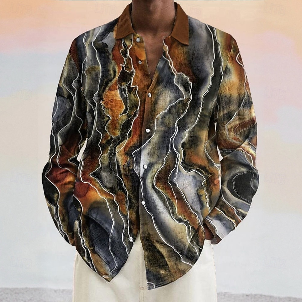 Voor heren Geometrisch Marmer Abstracte kunst Overhemd Overhemd met knopen Lange mouw Mode-casual Vakantie Dagelijks Lente Herfst Strijkijzer 3D-afdrukken Linnenachtig shirt Bruin Grijs 2025 - $25.99 –P2