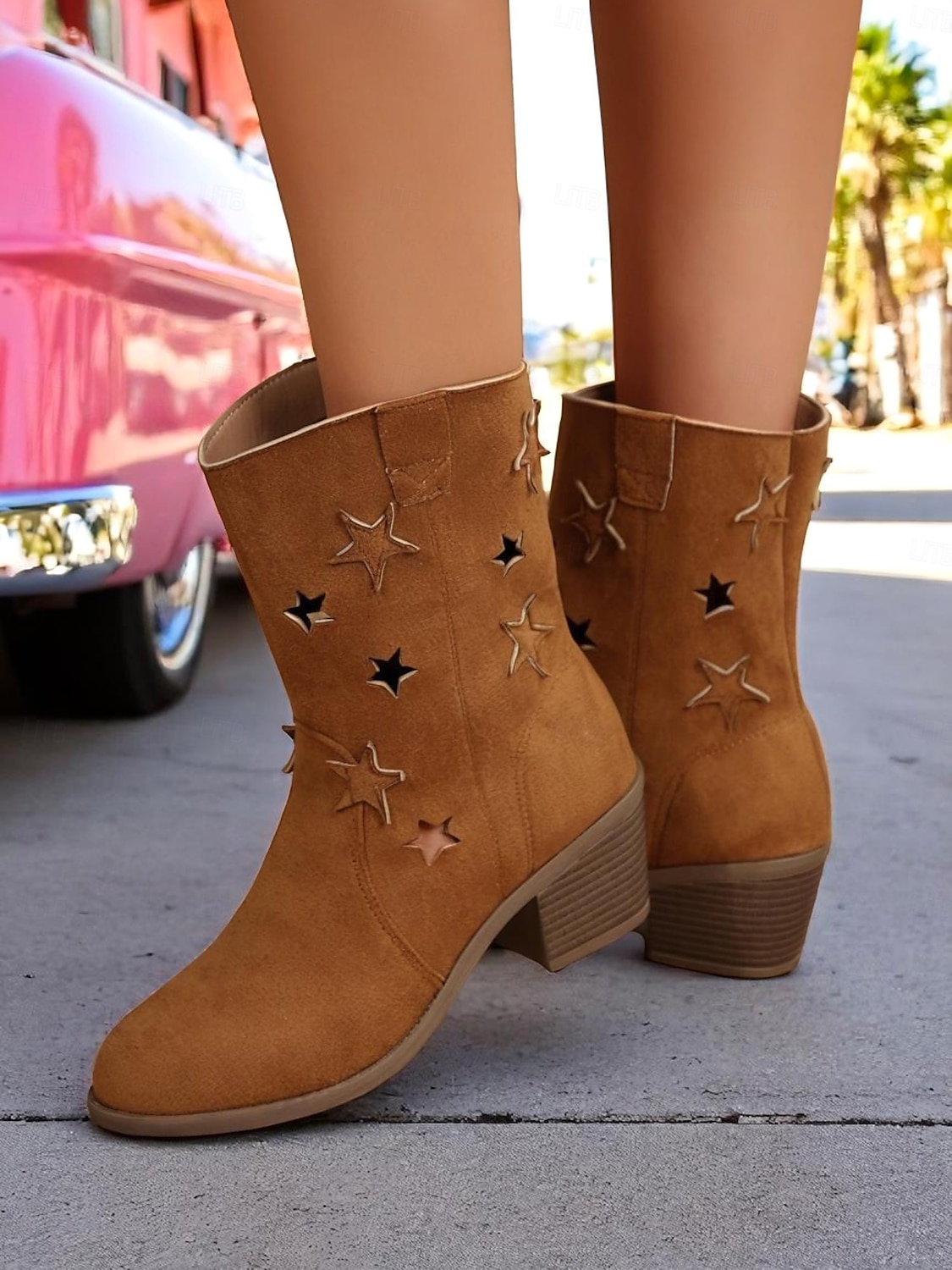 damstövlar i westernmocka med stjärnutskurna klackar – retrostövlar med grov klack i cowboystil för musikfestivaler, rodeos och vardagliga outfits 2025 - $34.99 –P3