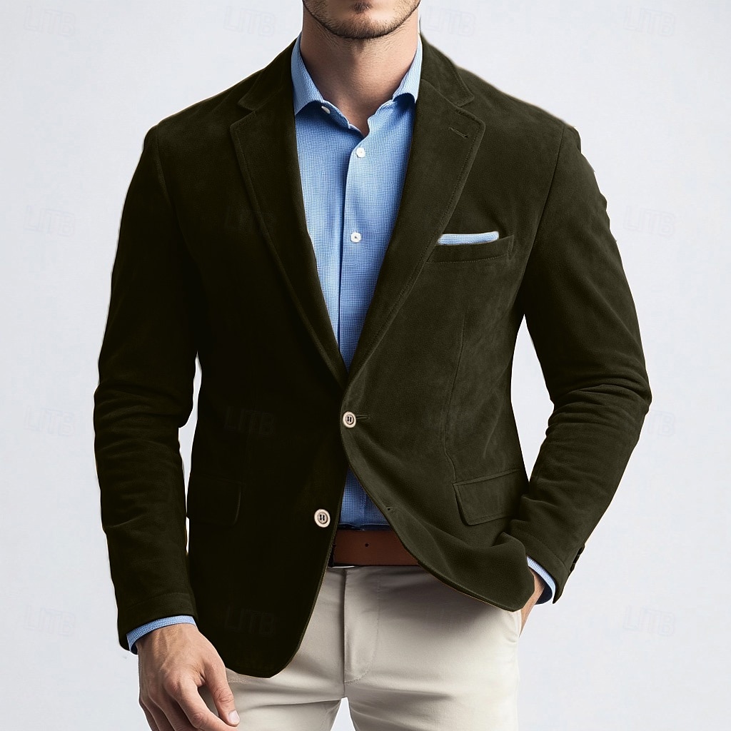 Homens Jaqueta Blazer Trabalho Rua Moda Casual Outono/Inverno Camurça Sintética Tecido Bolsos Botões Confortável Não Trespassado Jaqueta esporte Azul Marinha Marron Verde Caqui de 2026 por $73.99 –P2