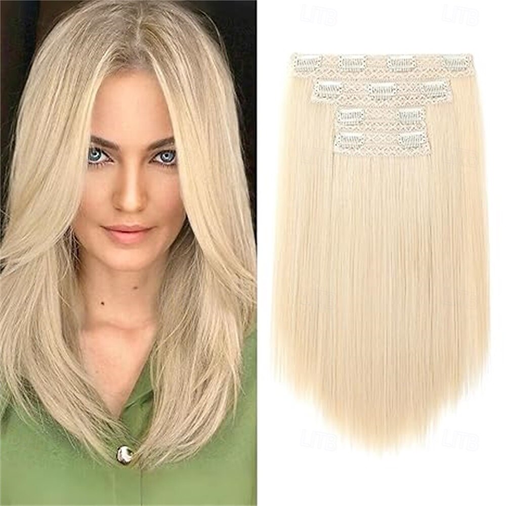 Extension per capelli, 14 clip corte, 4 pezzi, lisce, naturali, sintetiche, morbide, per donna - grigio argento del 2025 a $26.99 –P6