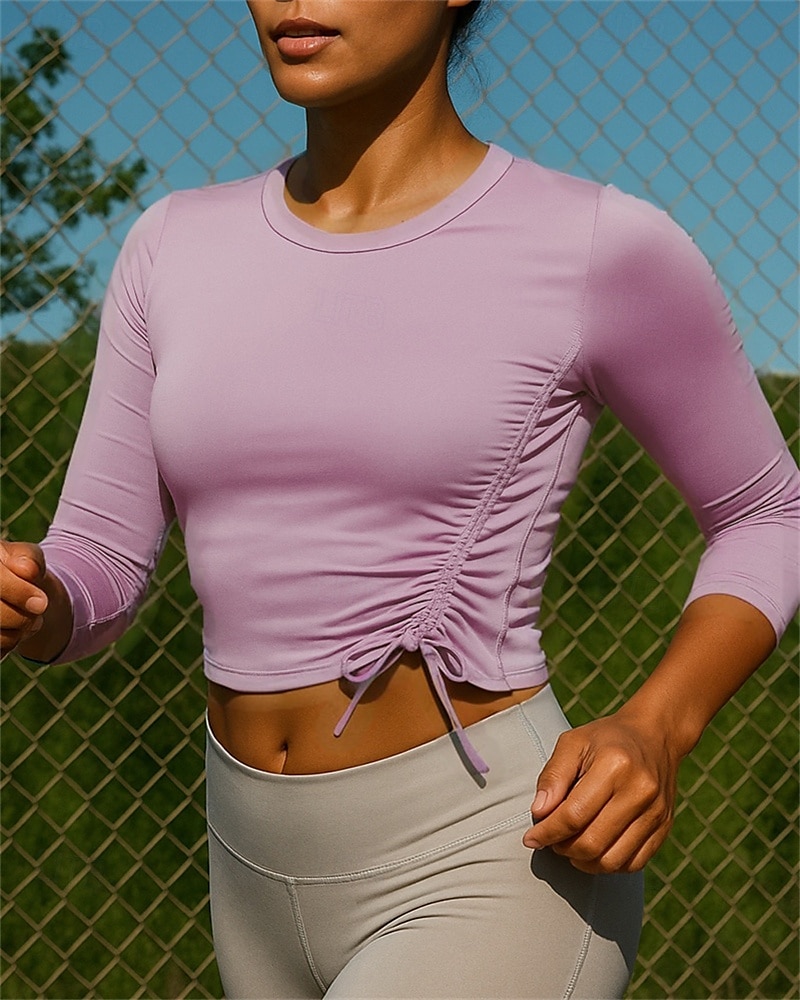 Dámské Koşu Tişörtü Běžecký top Sportovní top Šňůrky Dlouhý rukáv Tričko Rychleschnoucí Lehká váha Prodyšné Běh Jóga sportovní oblečení Sportovní oděvy Jednobarevné Černá Růžová Rubínově červená 2025 - $10.49 –P5