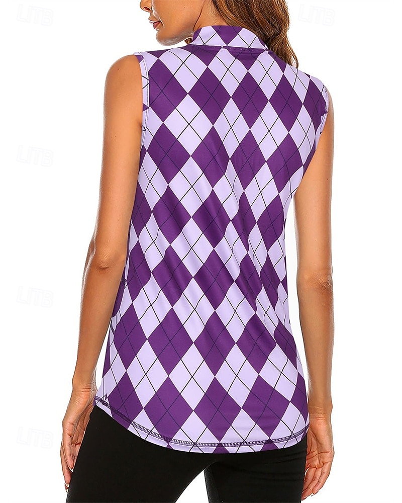 Women's Graphic Plaid / Check Sport Shirt Golf Polo Shirt Tennis Shirt Sleeveless Zipper High Elasticity Moisture Wicking Breathable Tennis Golf Pickleball Turndown Zip Collar Shirt Top Purple Tennis 2026 - $22.99 –P6