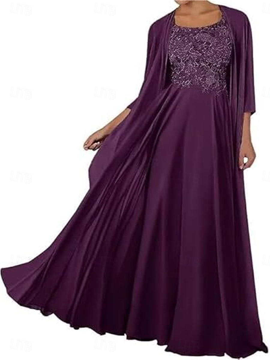 Zweiteilig Kleid-Sets Brautmutterkleid Elegant Einfach Quadrathals Bodenlang Chiffon Ärmellos mit Einfarbig 2025 2025 - $119.99 –P17
