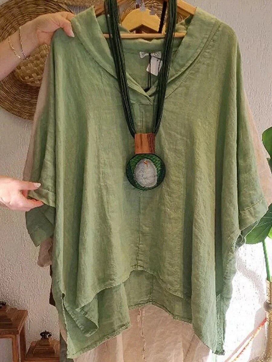 Femmes Chemises en coton et lin Couleur Unie Basique Occasionnel Manche 3/4 Col en V Hauts Longs Quotidien Noir Blanche Jaune Vert Véronèse bleu marine Été Printemps de 2025 ? $33.99 –P1