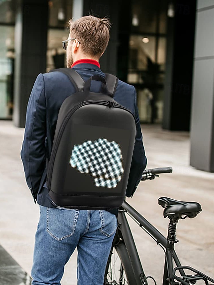 Pánský nepromokavý batoh s LED displejem a ovládáním aplikací – školní a cestovní taška z umělé kůže v technickém stylu pro studenty, tvůrce a každodenní použití 2025 - $84.99 –P2