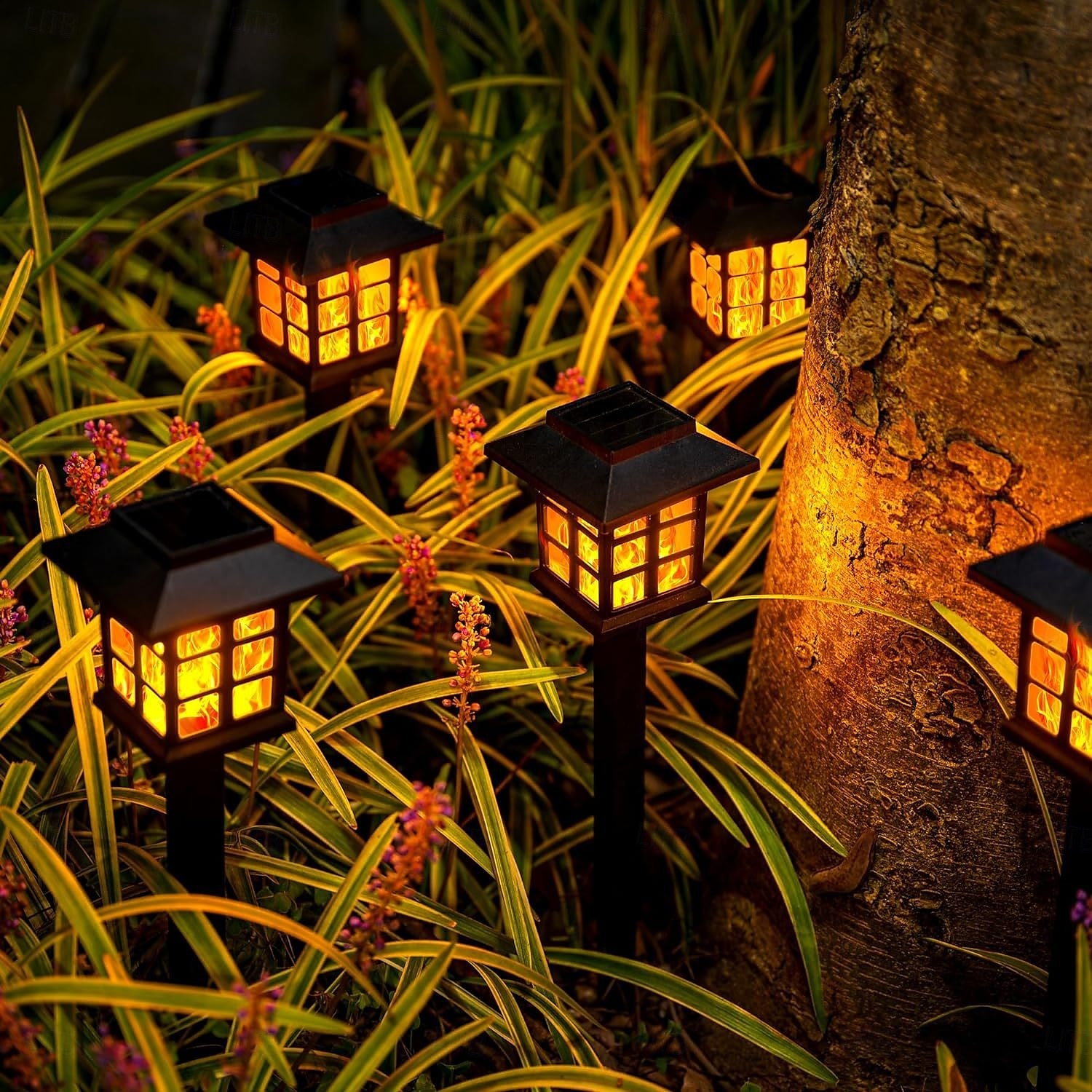 6 Stück Solar-Außenleuchte, wasserdicht, kleines Haus, blinkende Flamme, Bodenstecker, Licht für Innenhof, Garten, Weg, Rasen, Terrasse, Halloween, Weihnachtsfest, Atmosphäre, dekoratives Licht, 2025 - $24.99 –P5