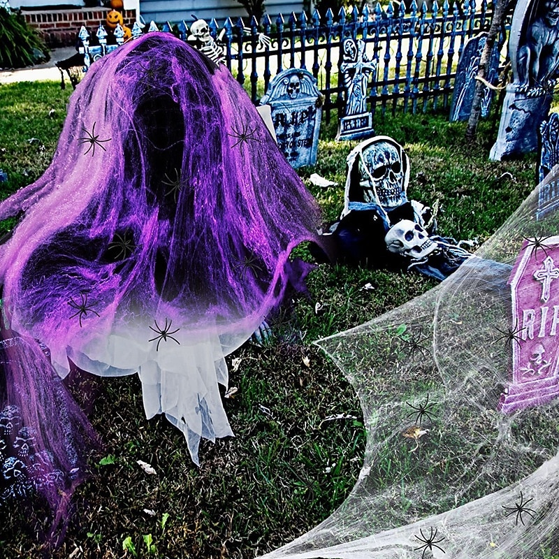 Halloween Spider Webs 1200 Sqft with 30 Fake Spiders Colorful Halloween Party Indoor and Outdoor Decorations Colored Stretch Cobwebs for Halloween Party Decorations Bar House 2026 - $11.49 –P2