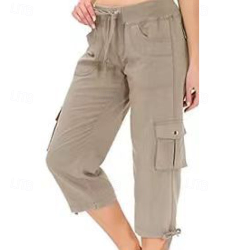 Damen Cargo-Hosen Stoffhosen Streetwear Lässig Wadenlang Natürliche Taille Einfach Tasche Elastisches Kordelzugdesign Bequem Außenbereich Outdoor Streetwear Kamel Dunkelbraun Hellhimmelblau Schwarz 2025 - $22.99 –P20