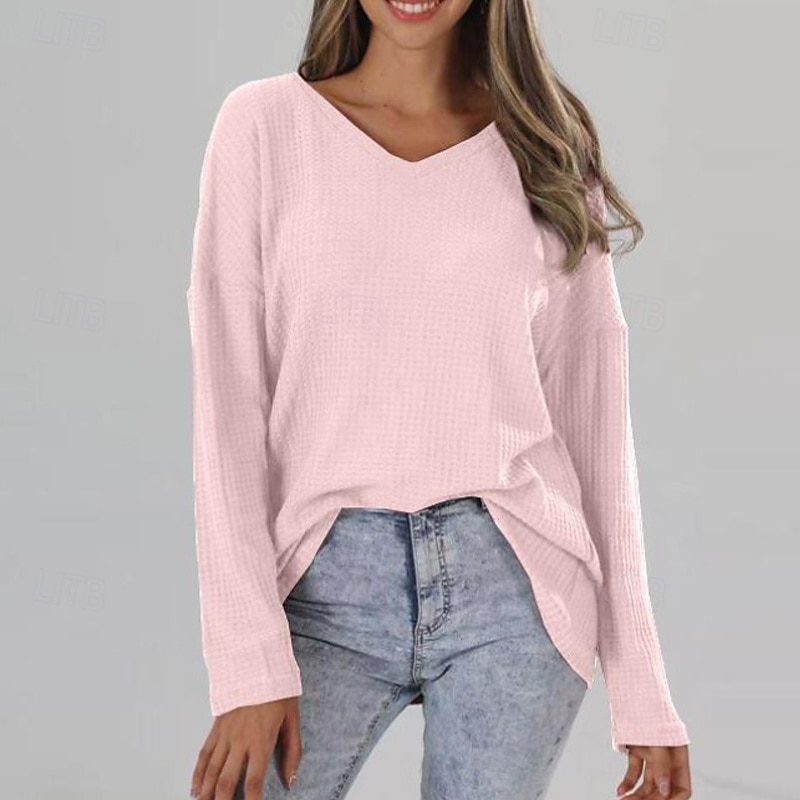 Femmes Pull Occasionnel Doux Couleur Unie Côtelé Col en V Tricoté manche longue Hauts Réguliers Tricoter Sortir Week-end Rose Claire Kaki Automne Hiver de 2025 ? $17.49 –P1