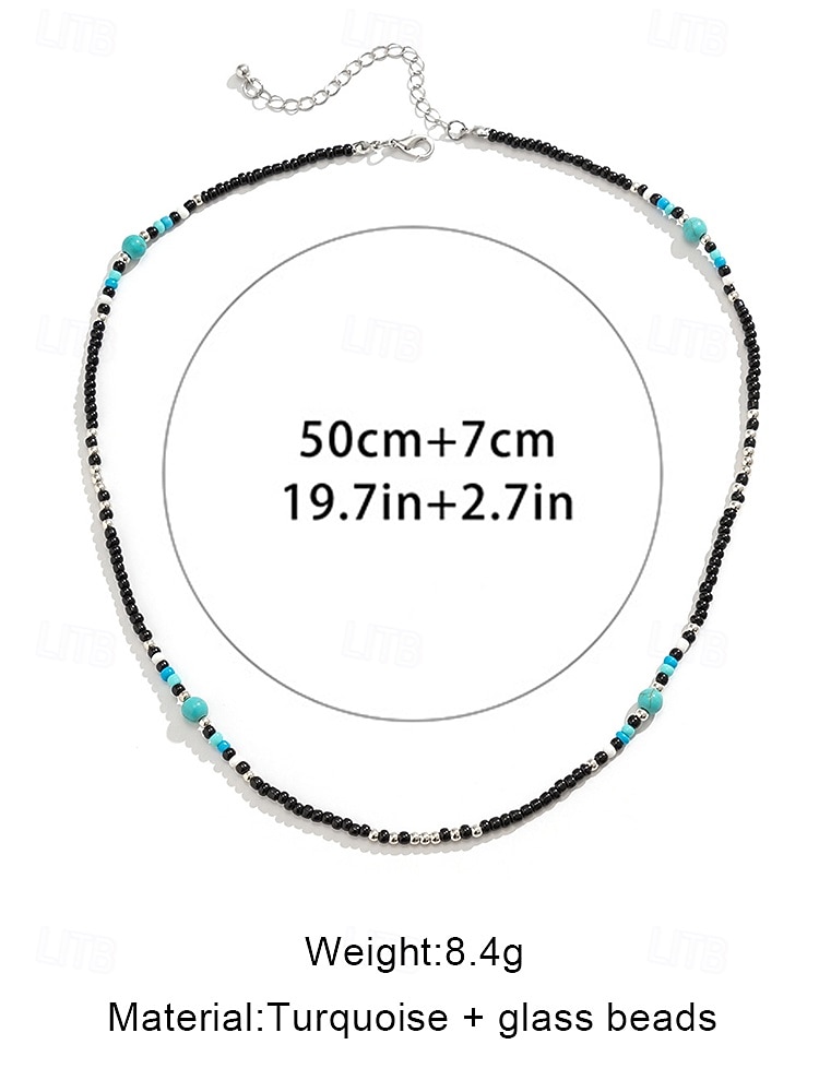 Men's Black and Turquoise Beaded Necklace – Handmade Boho Surfer Style Jewelry for Summer Beach Outfits, Festivals and Casual Wear 2026 - $11.99 –P6