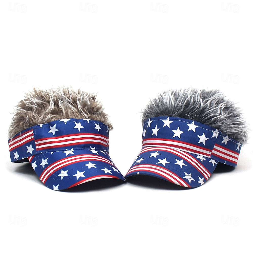 Herre Visirhatt med piggparykker Falsk hårvisir Parykk menn solhatt Baseballcaps Parykkhatt kaffe Grå Polyester / bomullsblanding Trykt mønster Mote Fritid Daglig Uavhengighetsdagen Amerikansk flagg 2025 - $9.99 –P6
