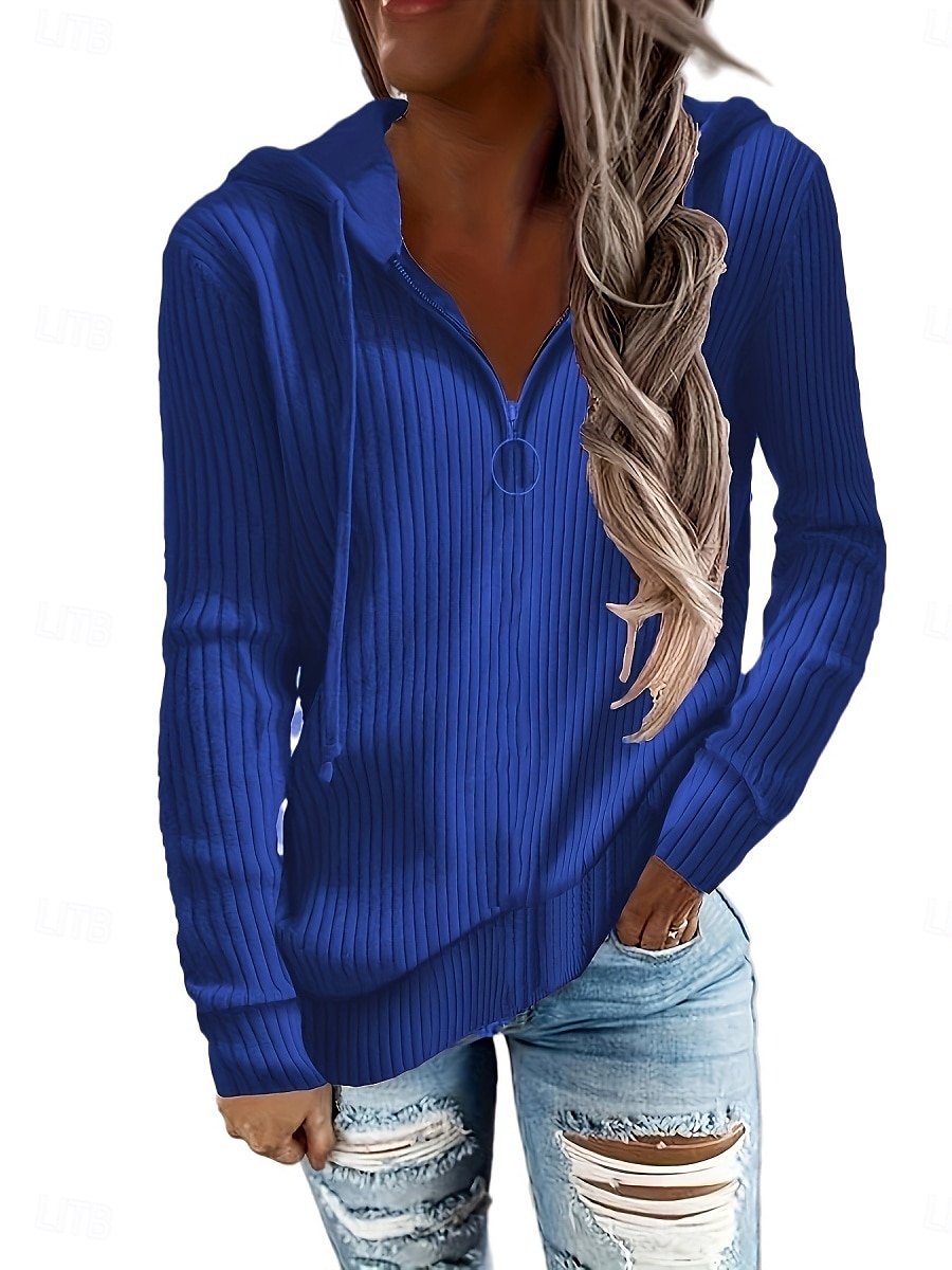 Pentru femei Pulover Casual Moale Culoare pură Striat Capișon Tricotat Manșon Lung Topuri obișnuite Tricotat În aer liber Zilnic Sfârșit de săptămână Negru Alb Toamnă Iarnă 2025 - $23.99 –P3