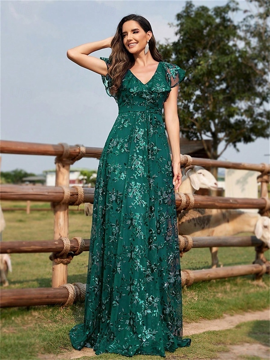 Robes de quinceanera en forme A Robe élégante Robe de mariage formelle longueur sol manches courtes col en V sequins dos en V avec sequins de 2025 ? $109.99 –P11