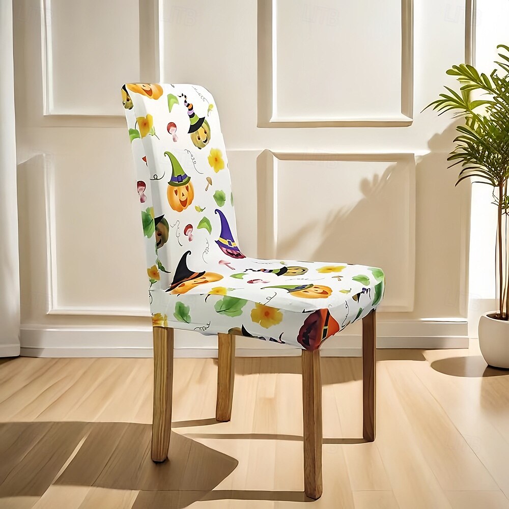 Stuhlhussen für Esszimmerstühle mit Halloween-Aufdruck – festliches, gruseliges Design, dehnbar und strapazierfähig, perfekt als Partydekoration im Esszimmer. 2025 - $12.49 –P8