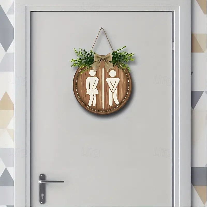 Targa in legno per porta da bagno con scritta "genere", targa rustica da appendere alla parete del bagno, decorazione da bagno in stile rustico per uso domestico o aziendale del 2025 a $9.99 –P6