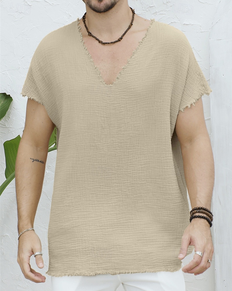 رجالي تي شيرت بلايز قميص بأكمام قصيرة تي الأعلى كم قصير V رقبة الصيف سهل موضة مصمم أساسي الطيات عطلة شارع مناسب للخارج أبيض كاكي تي شيرت للرجال 2025 - €16.11 –P2