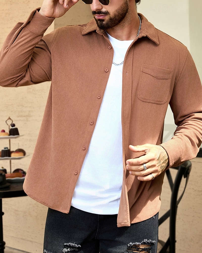 Per uomo Giacca Leggera Giacca in Velluto a Coste Giacca Casual Vacanza Quotidiano Resistente all'usura Tasca Primavera Autunno Semplice Moda Classico Bavero Regolare Nero Blu marino Cammello Marrone del 2025 a $24.99 –P2