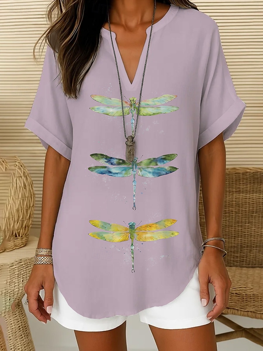 Women's Boho Shirt Graphic Animal Bohemia Vintage Daily Short Sleeve V Neck Regular Tops Daily Holiday Semi Formal White Light Green Royal Blue Blue Purple Summer Spring 2025 - $23.99 –P3