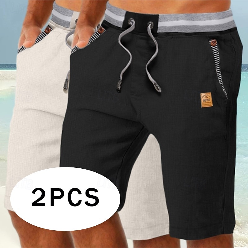 Herren Shorts Leinenshorts Sommershorts Strandshorts Tasche Kordelzug Elastischer Bund Einfach Komfort Atmungsaktiv Knielang Täglich Ferien Strand Urlaub Mode Schwarz + Himmelblau Khaki+Marineblau 2025 - $29.99 –P1