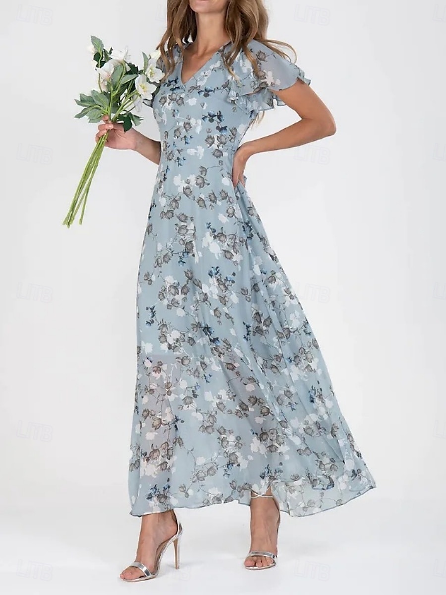 Pentru femei Rochie Maxi Rochie A line Vacanță Casual Boho În aer liber Ieșire Fit standard Floral Manșon scurt În V Albastru Deschis Albastru piscină Fucsia Trifoi Vară 2025 - $29.99 –P3