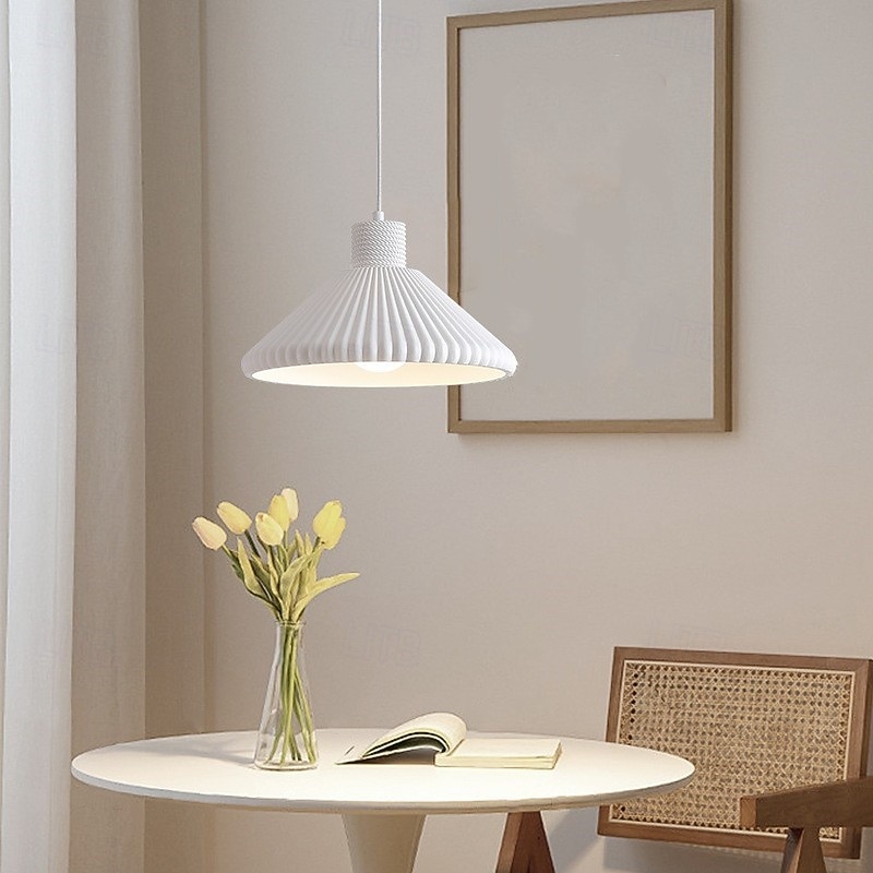 Lampadario a sospensione bianco di metà secolo, con paralume conico plissettato, grande lampada a sospensione da soffitto, moderna lampada a sospensione da soffitto per isola da cucina, lampadario per del 2025 a $190.99 –P3