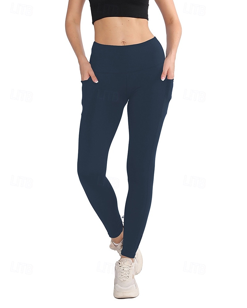 Women's pilates leggings Capri Leggings Sports Pants Pockets Lightweight Pilates Gym Running Pants Solid Color Navy Black Pink Plus Size Sports Activewear Micro-elastic 2026 - $17.49 –P2