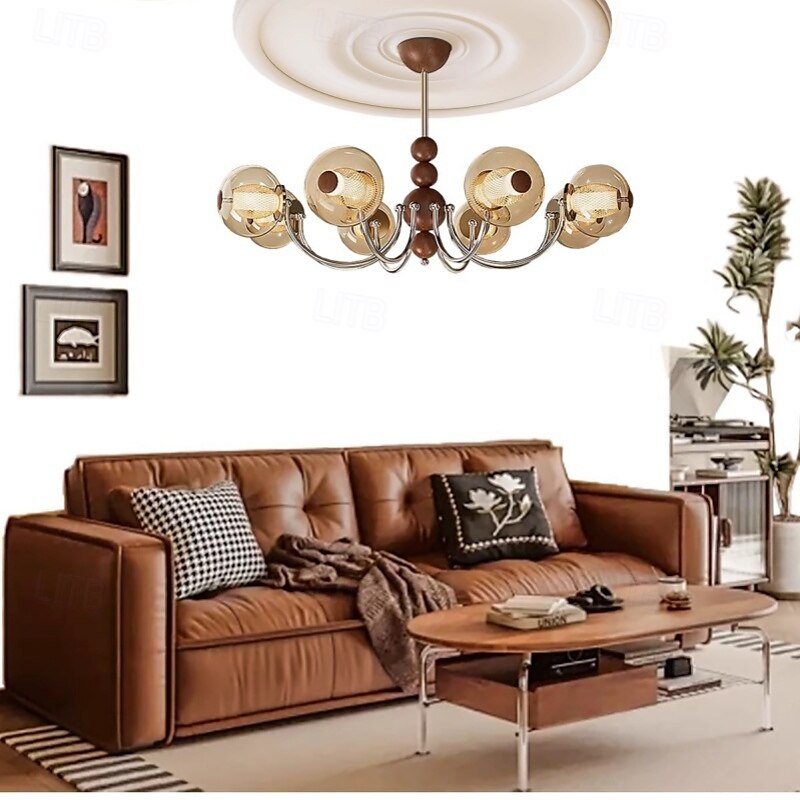 French Mid - Century Wood & Glass Chandelier, American Retro, Multi - Room Elegance 2025 - $906.29 –P9