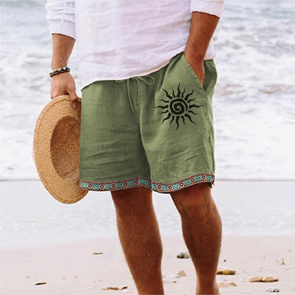 Men's Shorts Linen Shorts Summer Shorts Beach Shorts Elastic Waist Drawstring Straight Leg Plain Comfort Soft Knee Length Daily Beach Vacation Fashion Yellow Blue Inelastic 2025 - $20.99 –P4