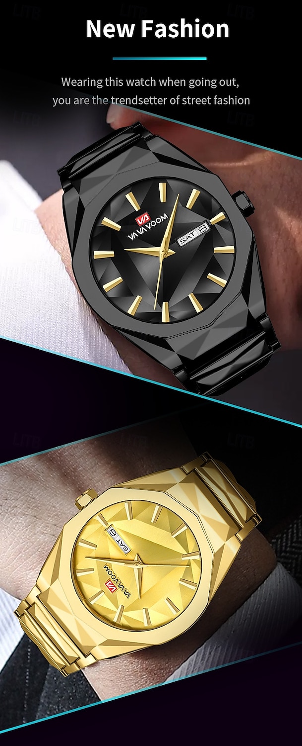 VA VA VOOM Men's Watch Business And Leisure Dual Calendar Waterproof Stainless Steel Strap Color Changing Dial Quartz Watch 2025 - $29.99 –P4