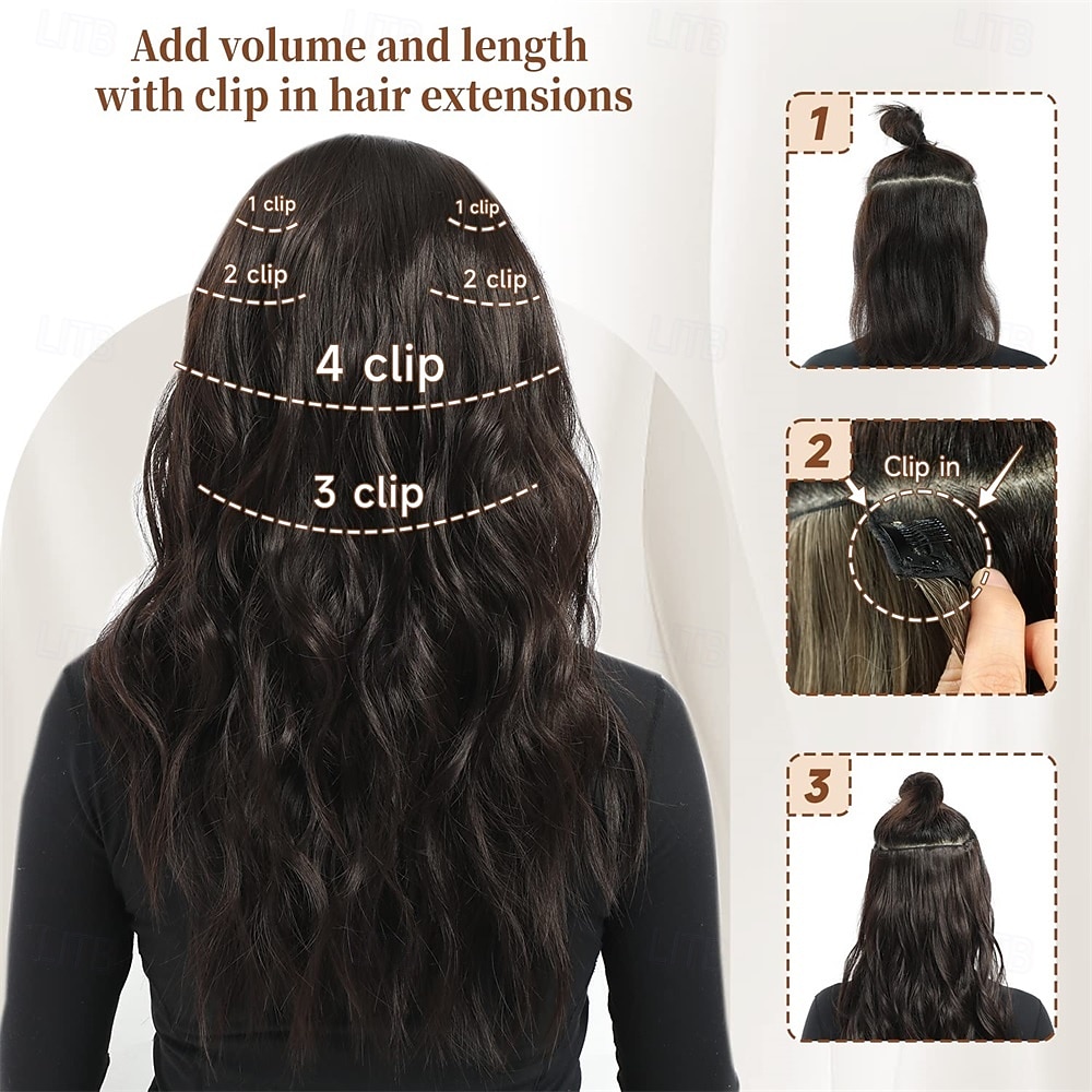 clip in haarverlengingen 6 stuks natuurlijk &zacht haar &goed te combineren met haarextensies donkerbruine lange golvende haarstukken 2025 - $26.99 –P2
