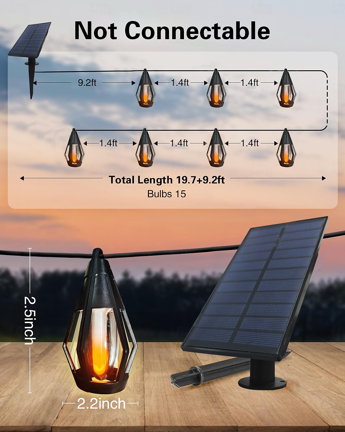 1 Pc 15 Leds Outdoor Waterproof Solar Flashing Flame Lantern String Garden Courtyard Camping Christmas Halloween Wedding Atmosphere Decoration Lighting 2025 - $47.99 –P17