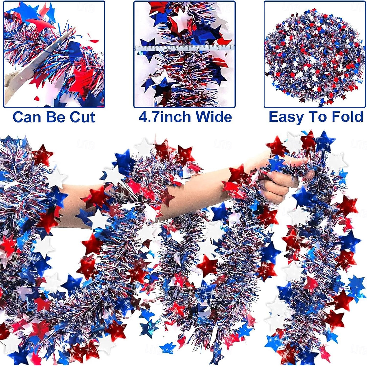 2026年 愛国的なティンセルガーランド3個、7月4日のデコレーション、合計19.7フィート、赤、白、青、メタリックグリッタースターガーランド、メモリアルデー、独立記念日、ホームデコレーション  コレクション – $9.99 –P2