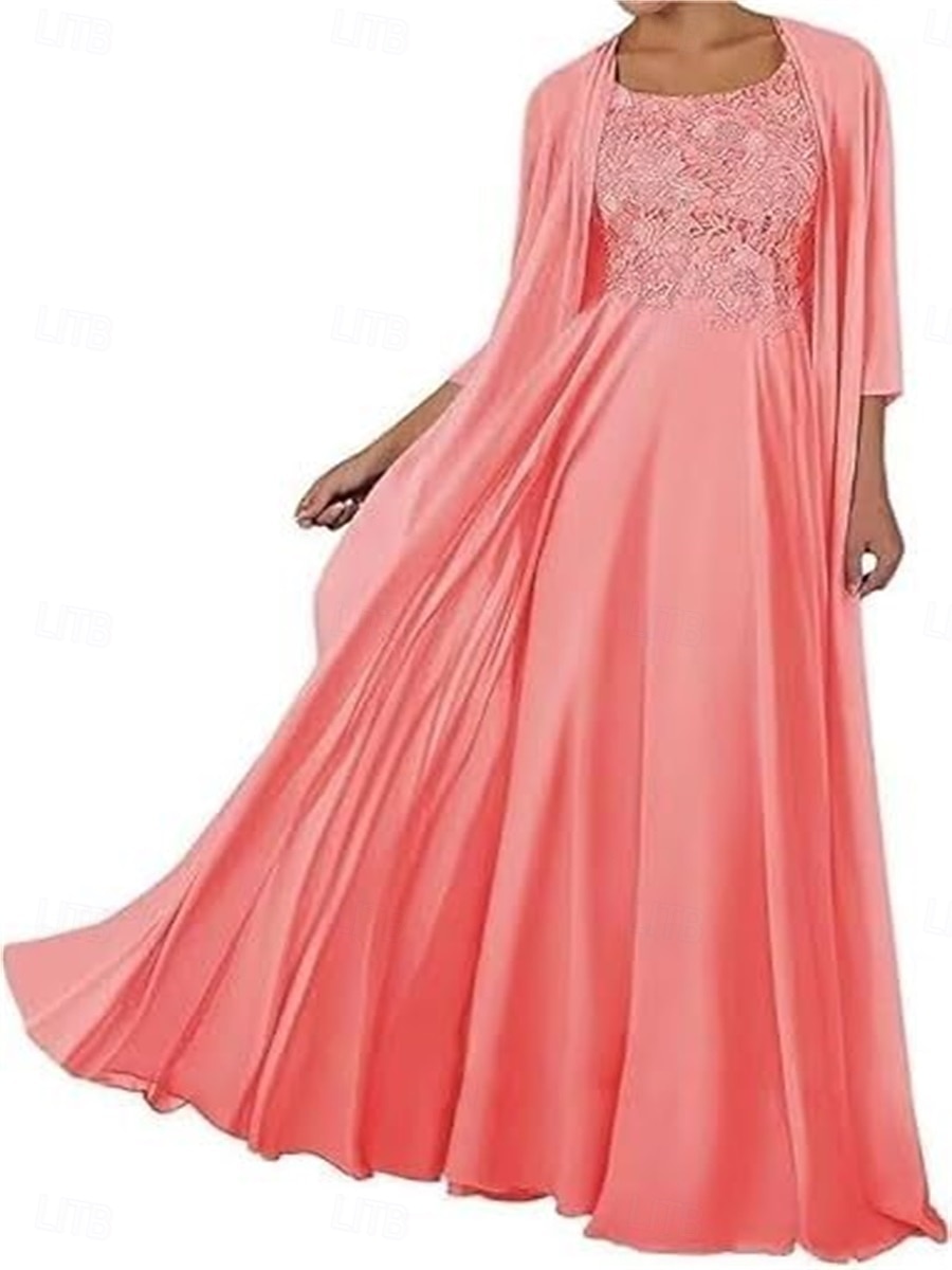 Zweiteilig Kleid-Sets Brautmutterkleid Elegant Einfach Quadrathals Bodenlang Chiffon Ärmellos mit Einfarbig 2025 2025 - $119.99 –P18