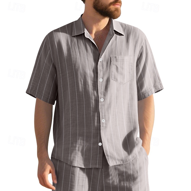 Per uomo Camicia Camicia di lino Camicia casual Camicia con Bottoni Camicia di cotone A righe Vacanza Streetwear Nero Bianco Blu marino Cachi Manica Corta Collo ripiegato Estate Abbigliamento del 2025 a $21.99 –P10