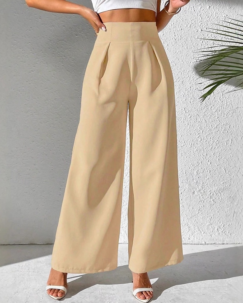 Femmes Slacks Pantalon palazzo Mode Streetwear Longueur complète Naturel Uni Taille Élastique Extérieur Confortable Fête Week-end Abricot Noir Blanche Beige Automne Coupe régulière de 2025 ? $17.99 –P6