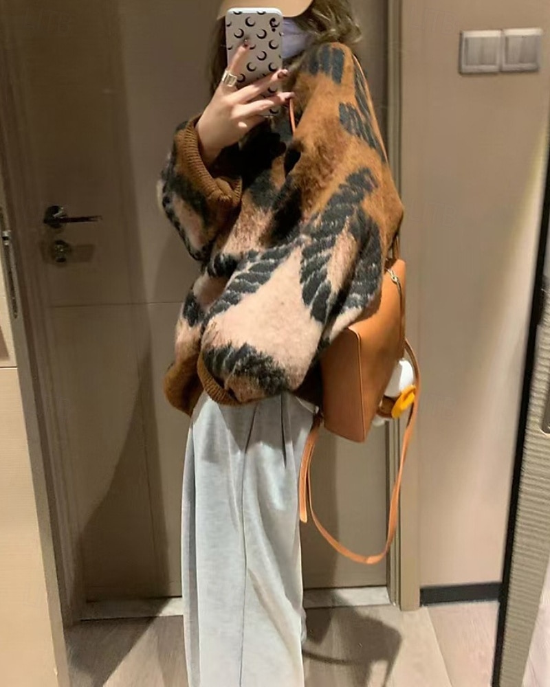 Women's Sweater Pullover Fashion Tie Dye Ribbed Crew Neck Knitted Long Sleeve Regular Tops Knit Holiday Going out Weekend Purple Coffee Fall 2025 - $33.99 –P3