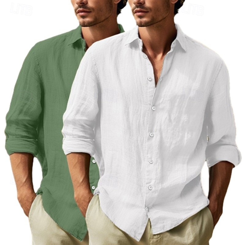 Herren Hemd Leinenhemd Sommerhemd Strandbekleidung Knopfhemd Einfach Urlaub Kreuzfahrt Weiss + Rosa Weiß + Khaki Schwarz + dunkelgrün Grau+Khaki Langarm Revers Sommer Frühling Bekleidung Rein 2025 - $29.99 –P6